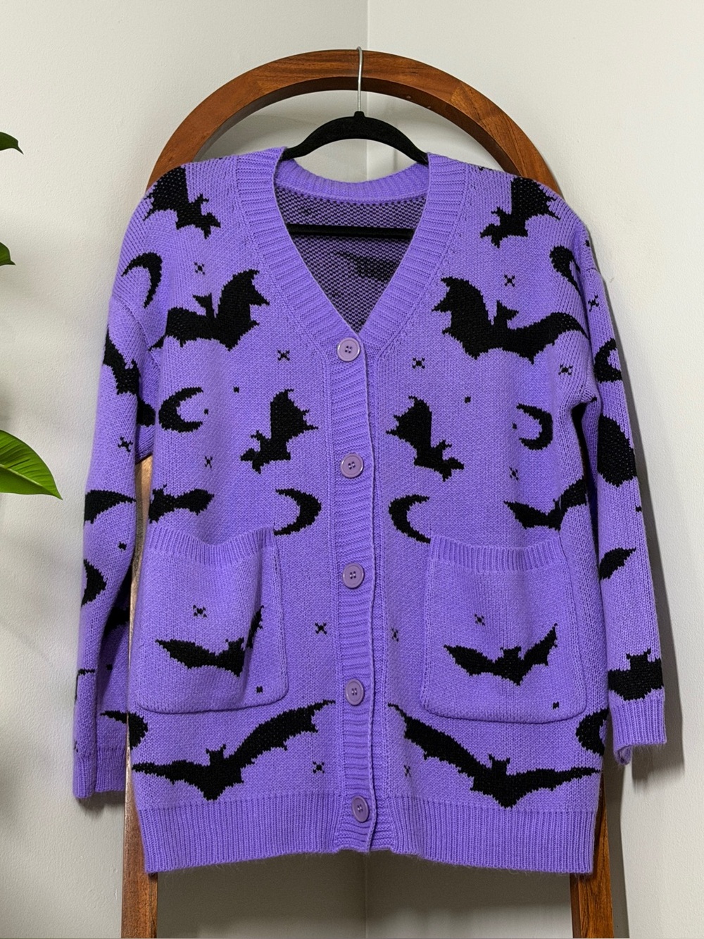 Shein Punk MEDIUM Purple Halloween Bat Cardigan Sweater